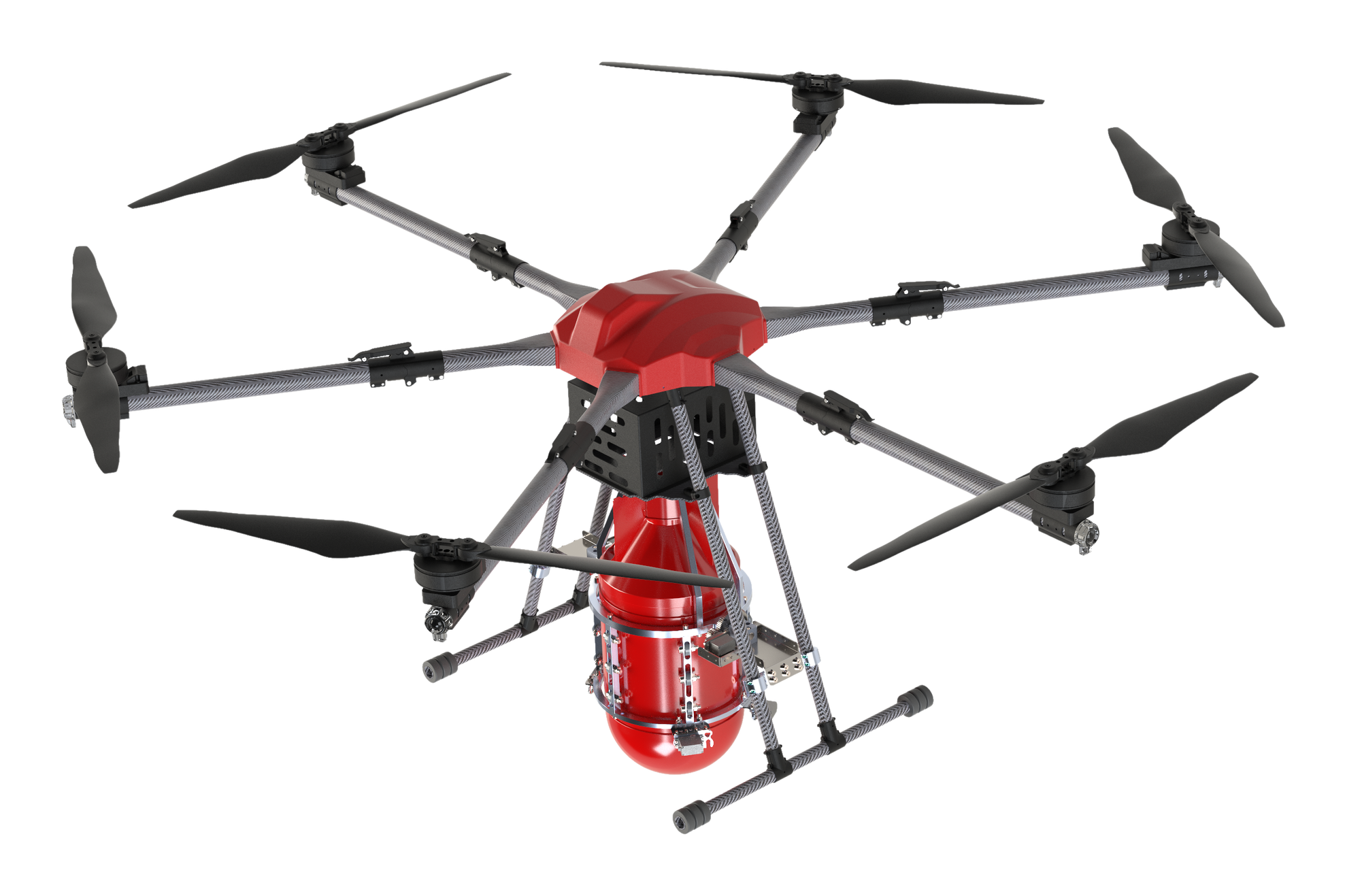 MF30 firefighting multirotor with red mission payload