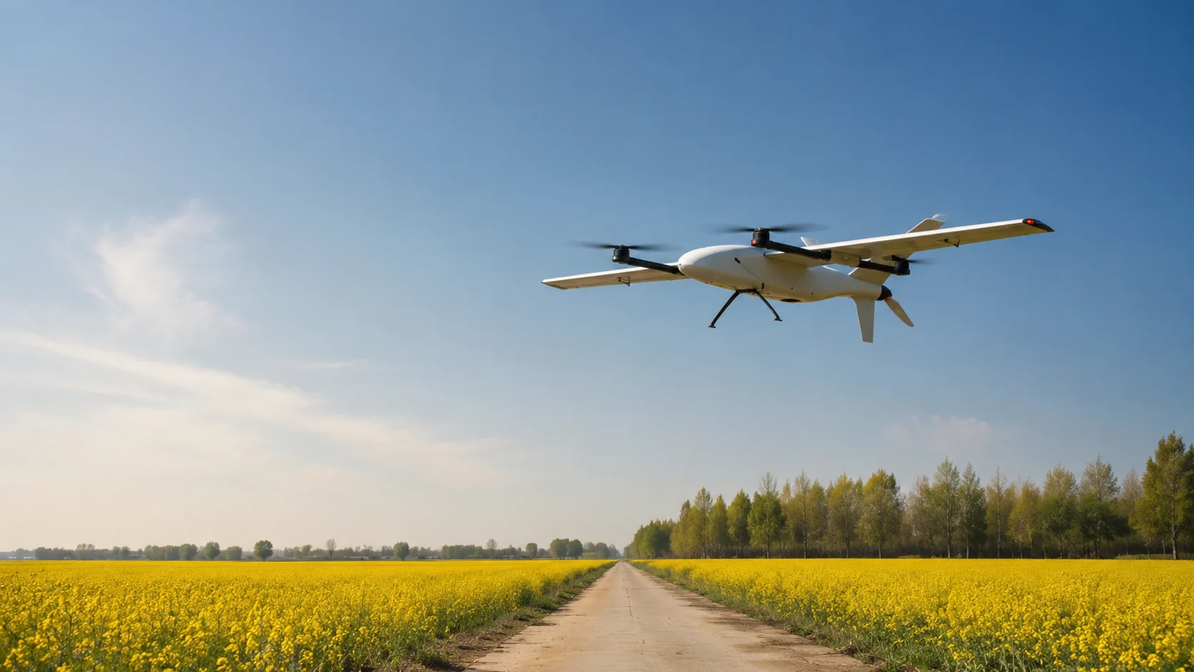 VTOL UAV flying over an agricultural area